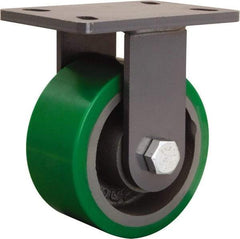 Hamilton - 6" Diam x 3" Wide x 7-3/4" OAH Top Plate Mount Rigid Caster - Polyurethane Mold onto Cast Iron Center, 2,200 Lb Capacity, Tapered Roller Bearing, 5 x 7" Plate - Industrial Tool & Supply