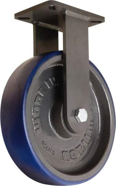 Hamilton - 12" Diam x 3" Wide x 15-1/2" OAH Top Plate Mount Rigid Caster - Polyurethane Mold onto Cast Iron Center, 2,800 Lb Capacity, Precision Tapered Roller Bearing, 5-1/4 x 7-1/4" Plate - Industrial Tool & Supply