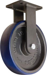Hamilton - 12" Diam x 3" Wide x 15-1/2" OAH Top Plate Mount Rigid Caster - Polyurethane Mold onto Cast Iron Center, 2,800 Lb Capacity, Precision Tapered Roller Bearing, 5-1/4 x 7-1/4" Plate - Industrial Tool & Supply