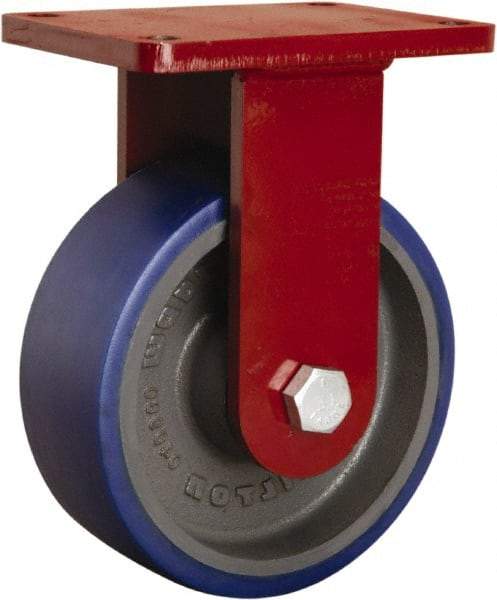 Hamilton - 8" Diam x 3" Wide x 10-1/2" OAH Top Plate Mount Rigid Caster - Polyurethane Mold onto Cast Iron Center, 2,000 Lb Capacity, Precision Tapered Roller Bearing, 5-1/2 x 7-1/2" Plate - Industrial Tool & Supply
