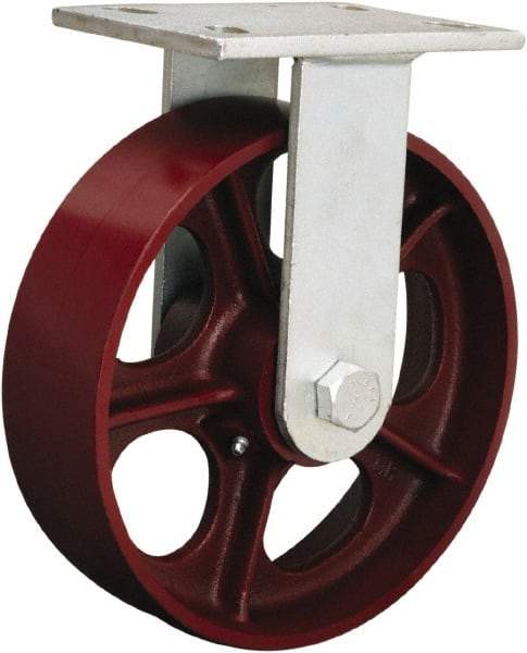 Hamilton - 8" Diam x 3" Wide x 10-1/2" OAH Top Plate Mount Rigid Caster - Polyurethane Mold onto Cast Iron Center, 3,000 Lb Capacity, Tapered Roller Bearing, 5-1/4 x 7-1/4" Plate - Industrial Tool & Supply
