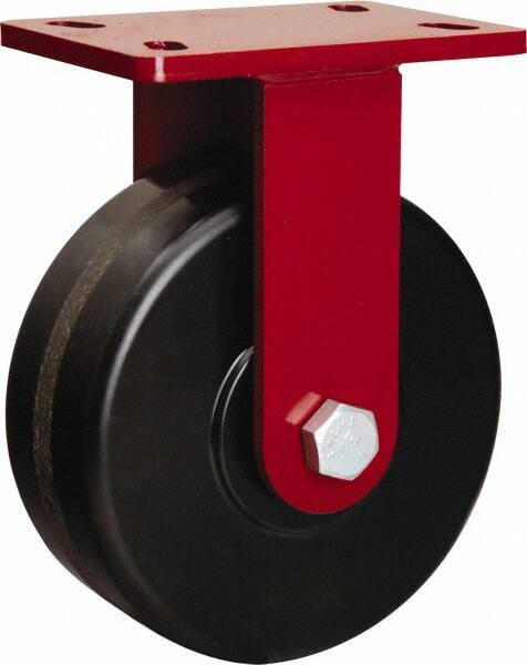 Hamilton - 8" Diam x 3" Wide x 10-1/8" OAH Top Plate Mount Rigid Caster - Phenolic, 2,200 Lb Capacity, Straight Roller Bearing, 5 x 7" Plate - Industrial Tool & Supply
