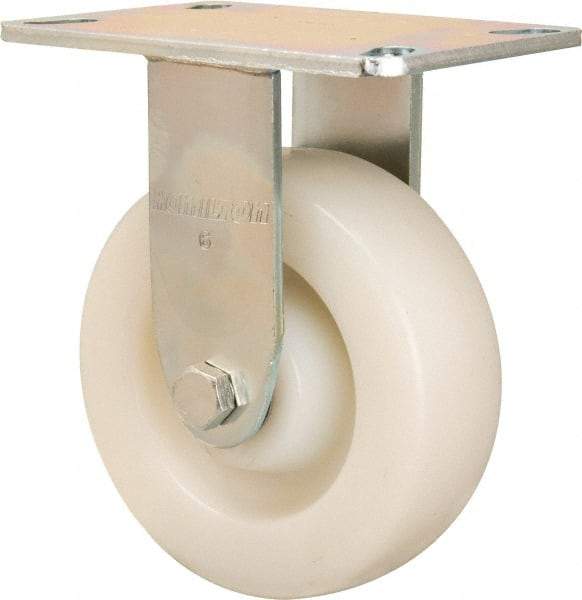 Hamilton - 6" Diam x 2" Wide x 7-1/2" OAH Top Plate Mount Rigid Caster - Nylon, 1,100 Lb Capacity, Precision Ball Bearing, 4-1/2 x 6-1/4" Plate - Industrial Tool & Supply