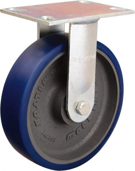Hamilton - 8" Diam x 2" Wide x 9-1/2" OAH Top Plate Mount Rigid Caster - Polyurethane Mold onto Cast Iron Center, 1,200 Lb Capacity, Sealed Precision Ball Bearing, 4-1/2 x 6-1/4" Plate - Industrial Tool & Supply