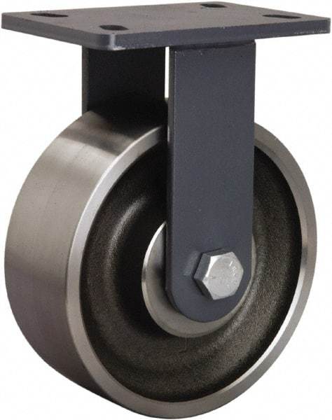 Hamilton - 8" Diam x 3" Wide x 10-1/4" OAH Top Plate Mount Rigid Caster - Forged Steel, 2,400 Lb Capacity, Tapered Roller Bearing, 5 x 7" Plate - Industrial Tool & Supply