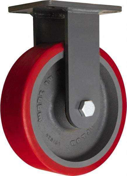 Hamilton - 10" Diam x 3" Wide x 12-1/2" OAH Top Plate Mount Rigid Caster - Polyurethane Mold onto Cast Iron Center, 3,600 Lb Capacity, Sealed Precision Ball Bearing, 5-1/4 x 7-1/4" Plate - Industrial Tool & Supply