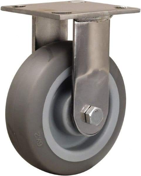 Hamilton - 5" Diam x 2" Wide x 6-1/2" OAH Top Plate Mount Rigid Caster - Rubber Mold on Polyolefin, 350 Lb Capacity, Delrin Bearing, 3-3/4 x 4-1/2" Plate - Industrial Tool & Supply