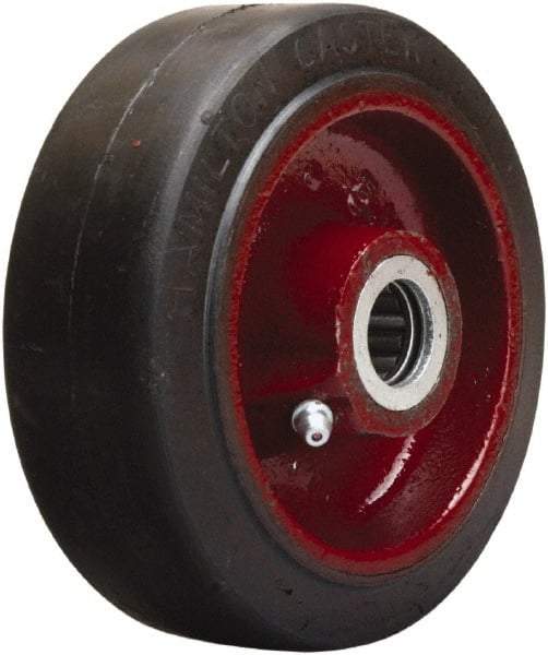 Hamilton - 5 Inch Diameter x 2 Inch Wide, Rubber on Cast Iron Caster Wheel - 350 Lb. Capacity, 2-1/4 Inch Hub Length, 5/8 Inch Axle Diameter, Straight Roller Bearing - Industrial Tool & Supply