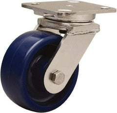 Hamilton - 5" Diam x 2" Wide x 6-1/2" OAH Top Plate Mount Swivel Caster - Polyurethane, 900 Lb Capacity, Stainless Steel Double Shielded Precision Ball Bearing, 4 x 5" Plate - Industrial Tool & Supply