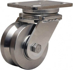 Hamilton - 4" Diam x 2" Wide, Stainless Steel Swivel Caster - 850 Lb Capacity, Top Plate Mount, 4" x 5" Plate, Delrin Bearing - Industrial Tool & Supply