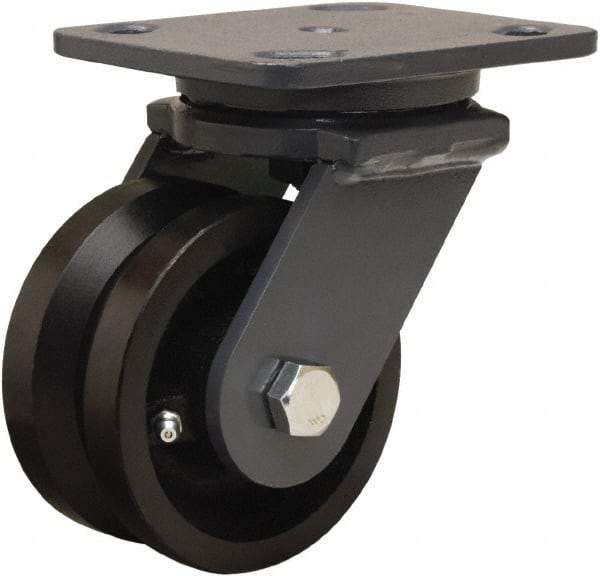 Hamilton - 4" Diam x 2" Wide, Iron Swivel Caster - 800 Lb Capacity, Top Plate Mount, 4" x 5" Plate, Straight Roller Bearing - Industrial Tool & Supply