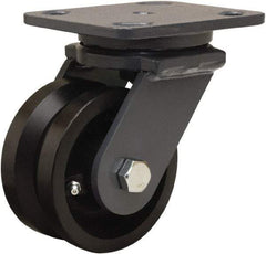 Hamilton - 4" Diam x 2" Wide, Iron Swivel Caster - 800 Lb Capacity, Top Plate Mount, 4" x 5" Plate, Straight Roller Bearing - Industrial Tool & Supply