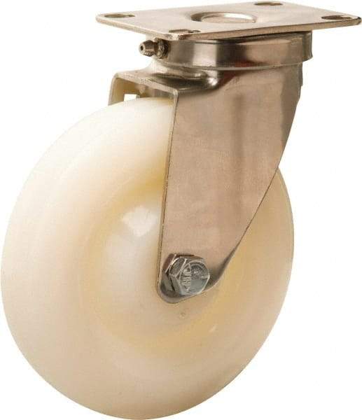 Hamilton - 5" Diam x 1-1/4" Wide x 6-1/4" OAH Top Plate Mount Swivel Caster - Nylon, 325 Lb Capacity, Plain Bore Bearing, 2-3/8 x 3-5/8" Plate - Industrial Tool & Supply
