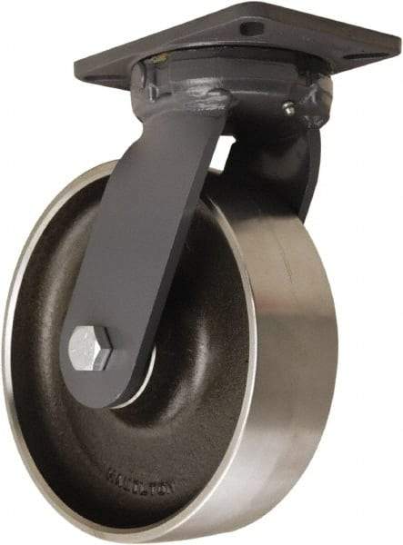 Hamilton - 10" Diam x 3" Wide x 12-1/2" OAH Top Plate Mount Swivel Caster - Forged Steel, 5,000 Lb Capacity, Tapered Roller Bearing, 5-1/4 x 7-1/4" Plate - Industrial Tool & Supply