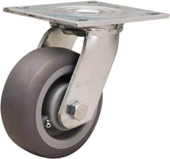 Hamilton - 5" Diam x 2" Wide x 6-1/2" OAH Top Plate Mount Swivel Caster - Rubber Mold on Polyolefin, 350 Lb Capacity, Straight Roller Bearing, 5 x 5-1/2" Plate - Industrial Tool & Supply