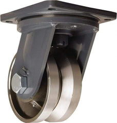Hamilton - 8" Diam x 4" Wide, Forged Steel Swivel Caster - 15,000 Lb Capacity, Top Plate Mount, 8-1/2" x 8-1/2" Plate, Straight Roller Bearing - Industrial Tool & Supply