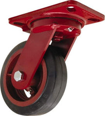 Hamilton - 6" Diam x 2" Wide x 7-3/4" OAH Top Plate Mount Swivel Caster - Rubber Mold on Cast Iron, 410 Lb Capacity, Straight Roller Bearing, 4-1/2 x 6-1/2" Plate - Industrial Tool & Supply