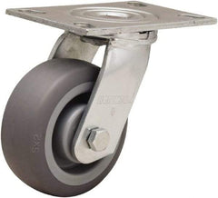 Hamilton - 5" Diam x 2" Wide x 6-1/2" OAH Top Plate Mount Swivel Caster - Rubber Mold on Polyolefin, 350 Lb Capacity, Straight Roller Bearing, 4-1/2 x 6-1/4" Plate - Industrial Tool & Supply