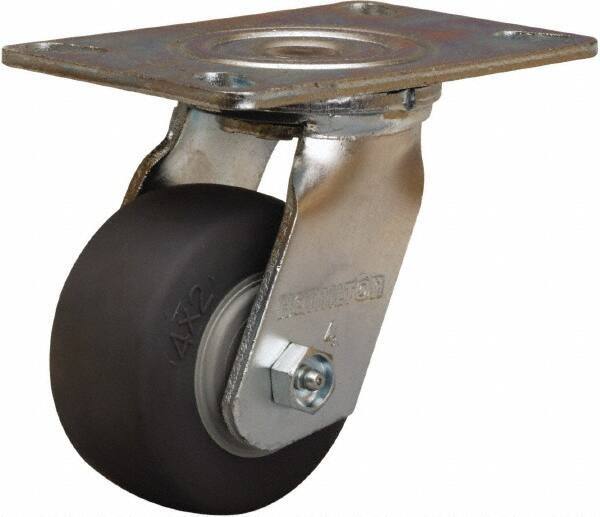 Hamilton - 4" Diam x 2" Wide x 5-5/8" OAH Top Plate Mount Swivel Caster - Rubber Mold on Polyolefin, 300 Lb Capacity, Straight Roller Bearing, 4-1/2 x 6-1/4" Plate - Industrial Tool & Supply