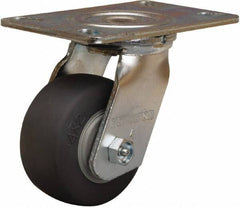 Hamilton - 4" Diam x 2" Wide x 5-5/8" OAH Top Plate Mount Swivel Caster - Rubber Mold on Polyolefin, 300 Lb Capacity, Straight Roller Bearing, 4-1/2 x 6-1/4" Plate - Industrial Tool & Supply