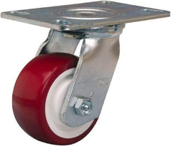 Hamilton - 4" Diam x 2" Wide x 5-5/8" OAH Top Plate Mount Swivel Caster - Polyurethane Mold on Polypropylene, 750 Lb Capacity, Straight Roller Bearing, 4-1/2 x 6-1/4" Plate - Industrial Tool & Supply