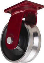 Hamilton - 10" Diam x 4" Wide, Iron Swivel Caster - 7,500 Lb Capacity, Top Plate Mount, 6-1/2" x 7-1/2" Plate, Straight Roller Bearing - Industrial Tool & Supply