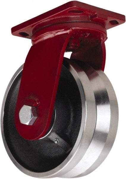 Hamilton - 10" Diam x 3" Wide, Iron Swivel Caster - 4,500 Lb Capacity, Top Plate Mount, 6-1/2" x 7-1/2" Plate, Straight Roller Bearing - Industrial Tool & Supply