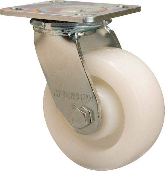 Hamilton - 5" Diam x 2" Wide x 6-1/2" OAH Top Plate Mount Swivel Caster - Nylon, 900 Lb Capacity, Sealed Precision Ball Bearing, 4 x 4-1/2" Plate - Industrial Tool & Supply