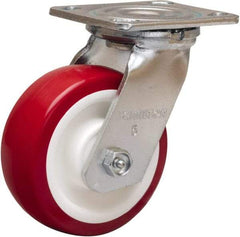 Hamilton - 5" Diam x 2" Wide x 6-1/2" OAH Top Plate Mount Swivel Caster - Polyurethane Mold on Polypropylene, 900 Lb Capacity, Straight Roller Bearing, 4 x 4-1/2" Plate - Industrial Tool & Supply