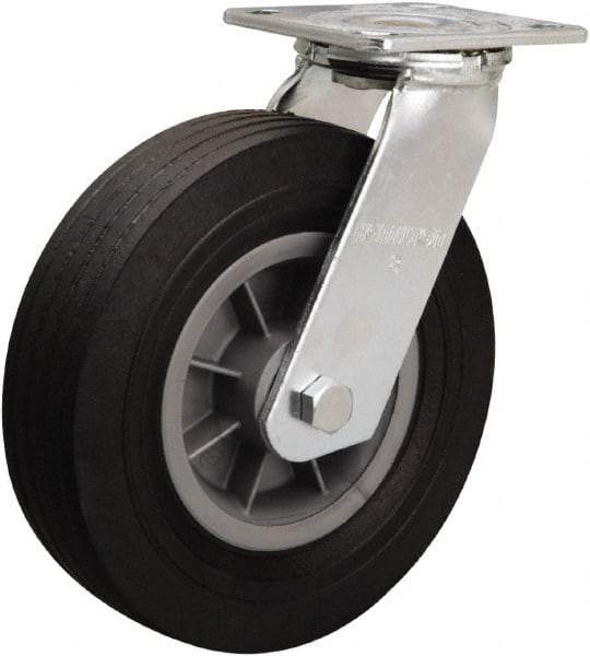 Hamilton - 8" Diam x 2-1/2" Wide, Rubber Swivel Caster - 400 Lb Capacity, Top Plate Mount, 4" x 4-1/2" Plate, Ball Bearing - Industrial Tool & Supply