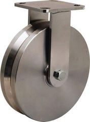 Hamilton - 8" Diam x 2" Wide, Stainless Steel Rigid Caster - 1,600 Lb Capacity, Top Plate Mount, 4" x 4-1/2" Plate, Delrin Bearing - Industrial Tool & Supply