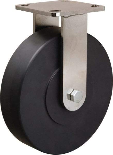 Hamilton - 8" Diam x 2" Wide x 9-1/2" OAH Top Plate Mount Rigid Caster - Nylon, 1,600 Lb Capacity, Stainless Steel Double Shielded Precision Ball Bearing, 4 x 4-1/2" Plate - Industrial Tool & Supply