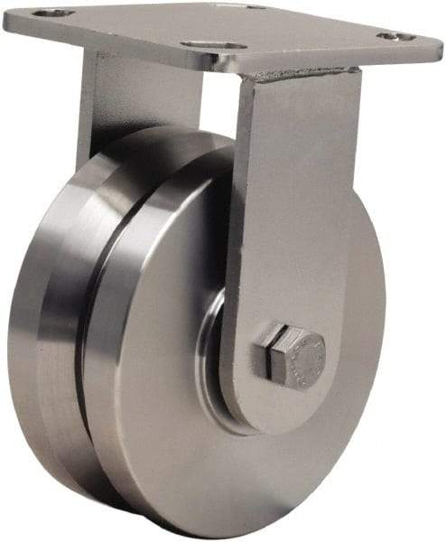 Hamilton - 5" Diam x 2" Wide, Stainless Steel Rigid Caster - 950 Lb Capacity, Top Plate Mount, 4" x 4-1/2" Plate, Delrin Bearing - Industrial Tool & Supply
