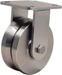 Hamilton - 5" Diam x 2" Wide, Stainless Steel Rigid Caster - 950 Lb Capacity, Top Plate Mount, 4" x 4-1/2" Plate, Delrin Bearing - Industrial Tool & Supply