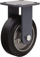 Hamilton - 6" Diam x 2" Wide x 7-1/2" OAH Top Plate Mount Rigid Caster - Rubber Mold on Cast Iron, 410 Lb Capacity, Tapered Roller Bearing, 4 x 4-1/2" Plate - Industrial Tool & Supply