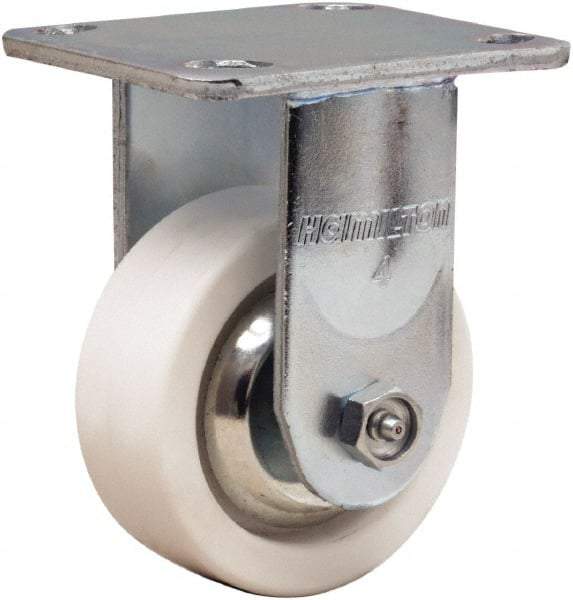 Hamilton - 4" Diam x 1-1/2" Wide x 5-5/8" OAH Top Plate Mount Rigid Caster - Polyolefin, 350 Lb Capacity, Delrin Bearing, 4 x 4-1/2" Plate - Industrial Tool & Supply