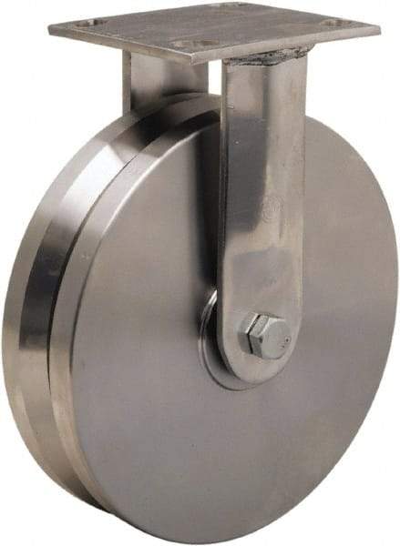Hamilton - 8" Diam x 2" Wide, Stainless Steel Rigid Caster - 800 Lb Capacity, Top Plate Mount, 3-3/4" x 4-1/2" Plate, Stainless Steel Precision Ball Bearing - Industrial Tool & Supply