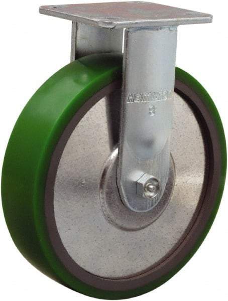 Hamilton - 8" Diam x 2" Wide x 9-1/2" OAH Top Plate Mount Rigid Caster - Polyurethane Mold onto Cast Iron Center, 900 Lb Capacity, Sealed Precision Ball Bearing, 4 x 4-1/2" Plate - Industrial Tool & Supply