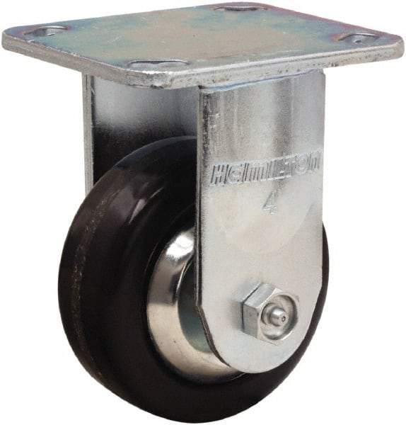 Hamilton - 4" Diam x 1-1/2" Wide x 5-5/8" OAH Top Plate Mount Rigid Caster - Phenolic, 600 Lb Capacity, Straight Roller Bearing, 4 x 4-1/2" Plate - Industrial Tool & Supply