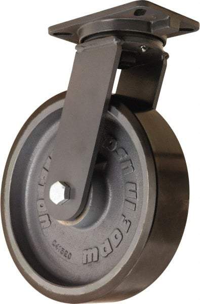 Hamilton - 12" Diam x 3" Wide x 15-1/2" OAH Top Plate Mount Swivel Caster - Polyurethane Mold onto Cast Iron Center, 4,000 Lb Capacity, Sealed Precision Ball Bearing, 5-1/4 x 7-1/4" Plate - Industrial Tool & Supply