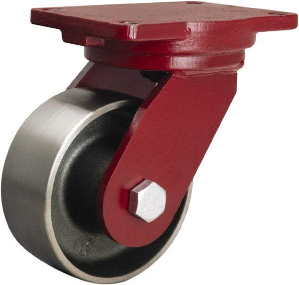 Hamilton - 6" Diam x 2-1/2" Wide x 8-1/2" OAH Top Plate Mount Swivel Caster - Forged Steel, 3,500 Lb Capacity, Straight Roller Bearing, 6-1/8 x 7-1/2" Plate - Industrial Tool & Supply