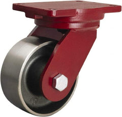 Hamilton - 6" Diam x 2-1/2" Wide x 8-1/2" OAH Top Plate Mount Swivel Caster - Forged Steel, 3,500 Lb Capacity, Straight Roller Bearing, 6-1/8 x 7-1/2" Plate - Industrial Tool & Supply