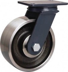 Hamilton - 8" Diam x 3" Wide x 10-1/4" OAH Top Plate Mount Swivel Caster - Forged Steel, 2,400 Lb Capacity, Sealed Precision Ball Bearing, 4-1/2 x 6-1/2" Plate - Industrial Tool & Supply