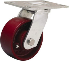 Hamilton - 5" Diam x 2" Wide x 6-1/2" OAH Top Plate Mount Swivel Caster - Cast Iron, 1,250 Lb Capacity, Sealed Precision Ball Bearing, 4-1/2 x 6-1/4" Plate - Industrial Tool & Supply