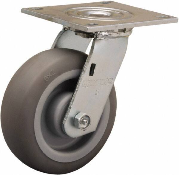 Hamilton - 6" Diam x 2" Wide x 7-1/2" OAH Top Plate Mount Swivel Caster - Rubber Mold on Polyolefin, 410 Lb Capacity, Straight Roller Bearing, 5 x 5-1/2" Plate - Industrial Tool & Supply