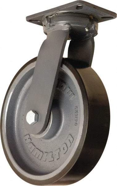 Hamilton - 12" Diam x 3" Wide x 15-1/2" OAH Top Plate Mount Swivel Caster - Polyurethane Mold onto Cast Iron Center, 4,550 Lb Capacity, Sealed Precision Ball Bearing, 5-1/4 x 7-1/4" Plate - Industrial Tool & Supply