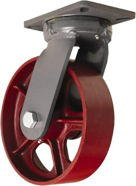 Hamilton - 10" Diam x 3" Wide x 12-1/2" OAH Top Plate Mount Swivel Caster - Cast Iron, 2,600 Lb Capacity, Tapered Roller Bearing, 5-1/4 x 7-1/4" Plate - Industrial Tool & Supply