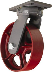 Hamilton - 10" Diam x 3" Wide x 12-1/2" OAH Top Plate Mount Swivel Caster - Cast Iron, 2,600 Lb Capacity, Tapered Roller Bearing, 5-1/4 x 7-1/4" Plate - Industrial Tool & Supply