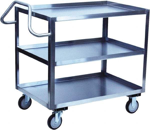 Jamco - 1,200 Lb Capacity, 18" Wide x 36" Long x 35" High Service Cart - 3 Shelf, Stainless Steel, 2 Rigid/2 Swivel Casters - Industrial Tool & Supply