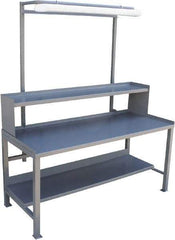 Jamco - 72 Wide x 30" Deep x 48" High, 12 Gauge Steel Heavy-Duty Workbench with Riser & Light Fixture - 12 Gauge Steel Top, Fixed Legs, Gray - Industrial Tool & Supply